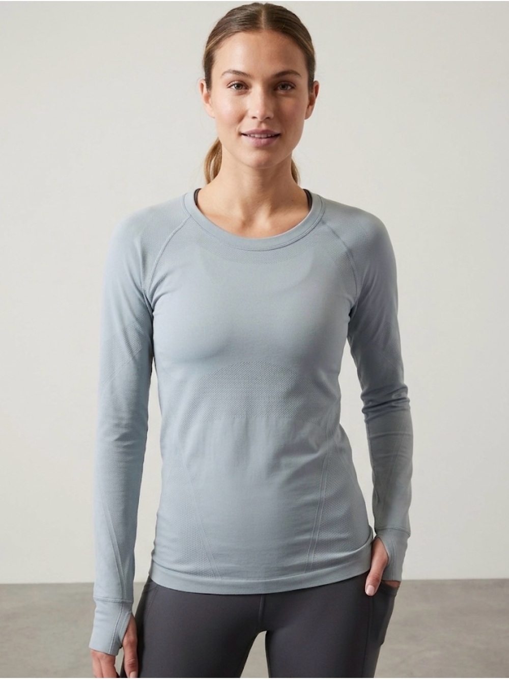 Athleta Soft Blue Long-Sleeve Performance Tee